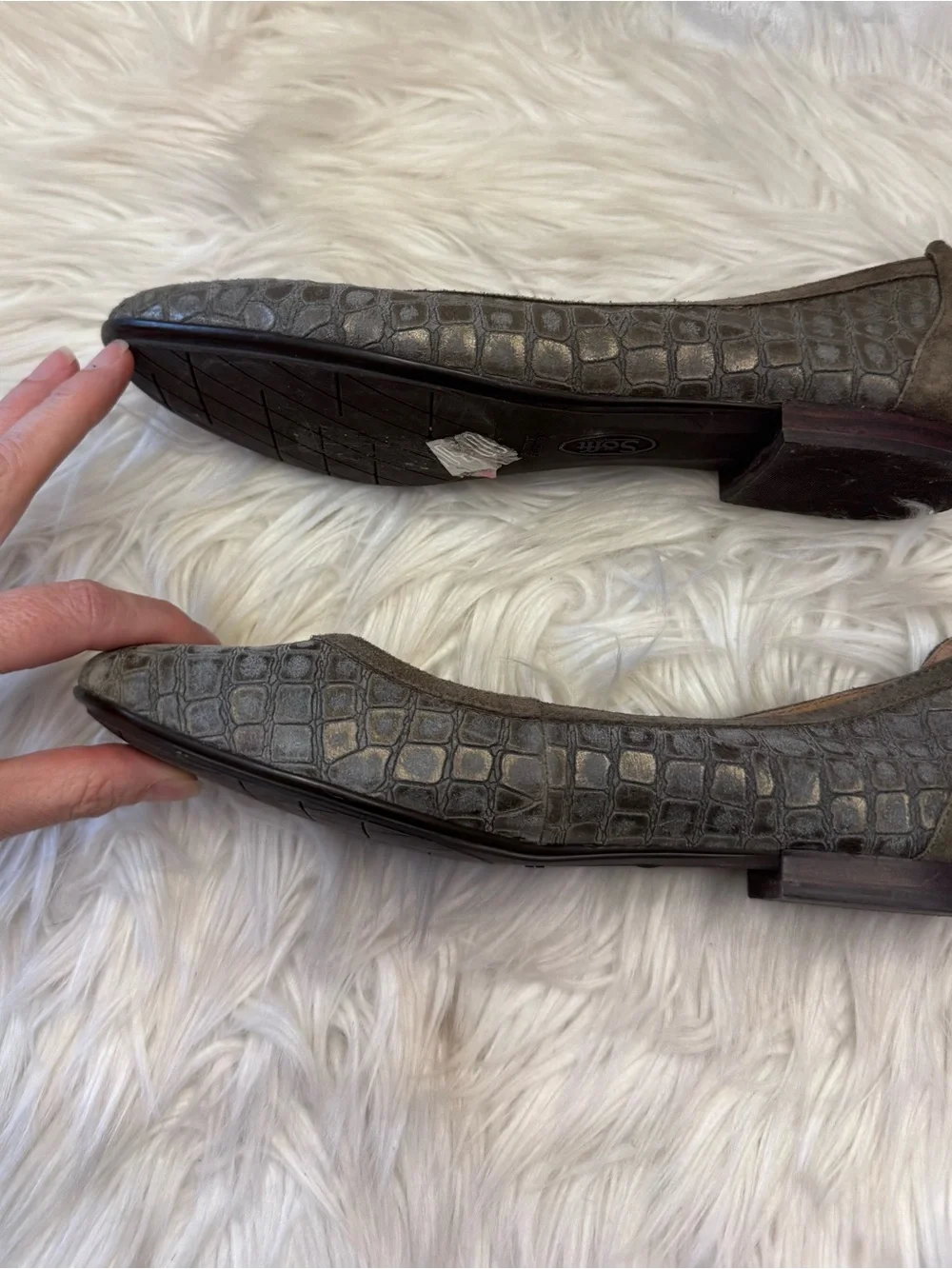 Sofft 10M Maretto Gray Croc Embossed Leather Ballet Flat Comfort Shoe Feminine